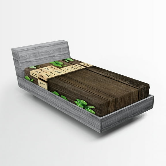 Ambesonne Celebration Fitted Sheet, Paper Shamrocks, Twin Size, Umber Beige