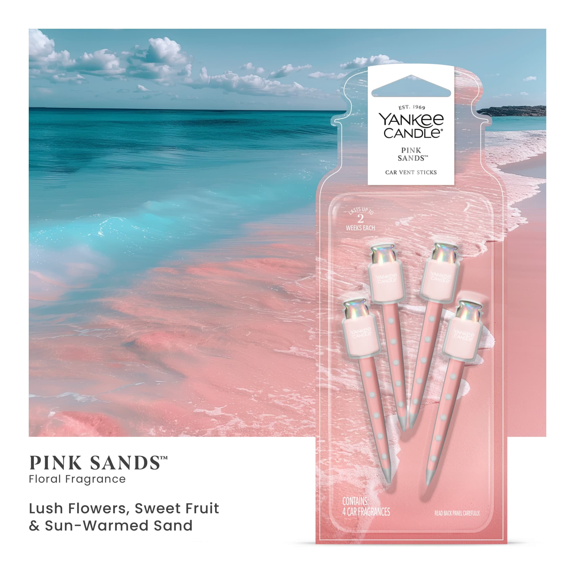 (2 pack) Yankee Candle Car Air Freshener Vent Sticks, Pink Sands, 4 Count