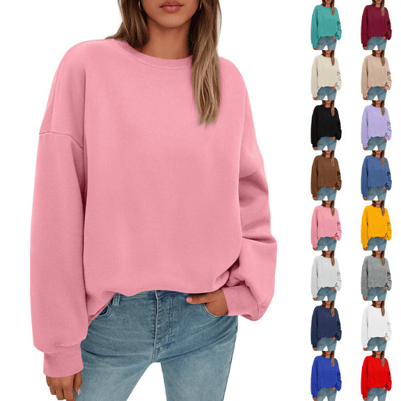 Sweatshirt for Women Oversized Crewneck Long Sleeve Pullover Fleece Top 2026 Fall Winter Fashion Outfits Clothes Pink S