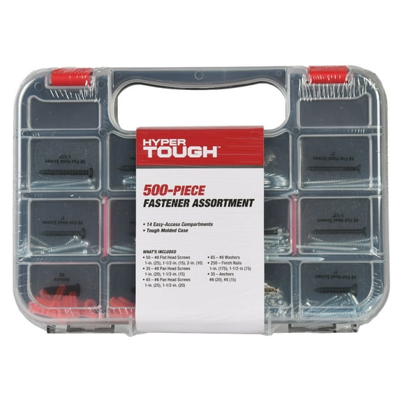 Hyper Tough 500-Piece Zinc Plated Steel Screw and Anchor Fastener Assortment with Case, 5532
