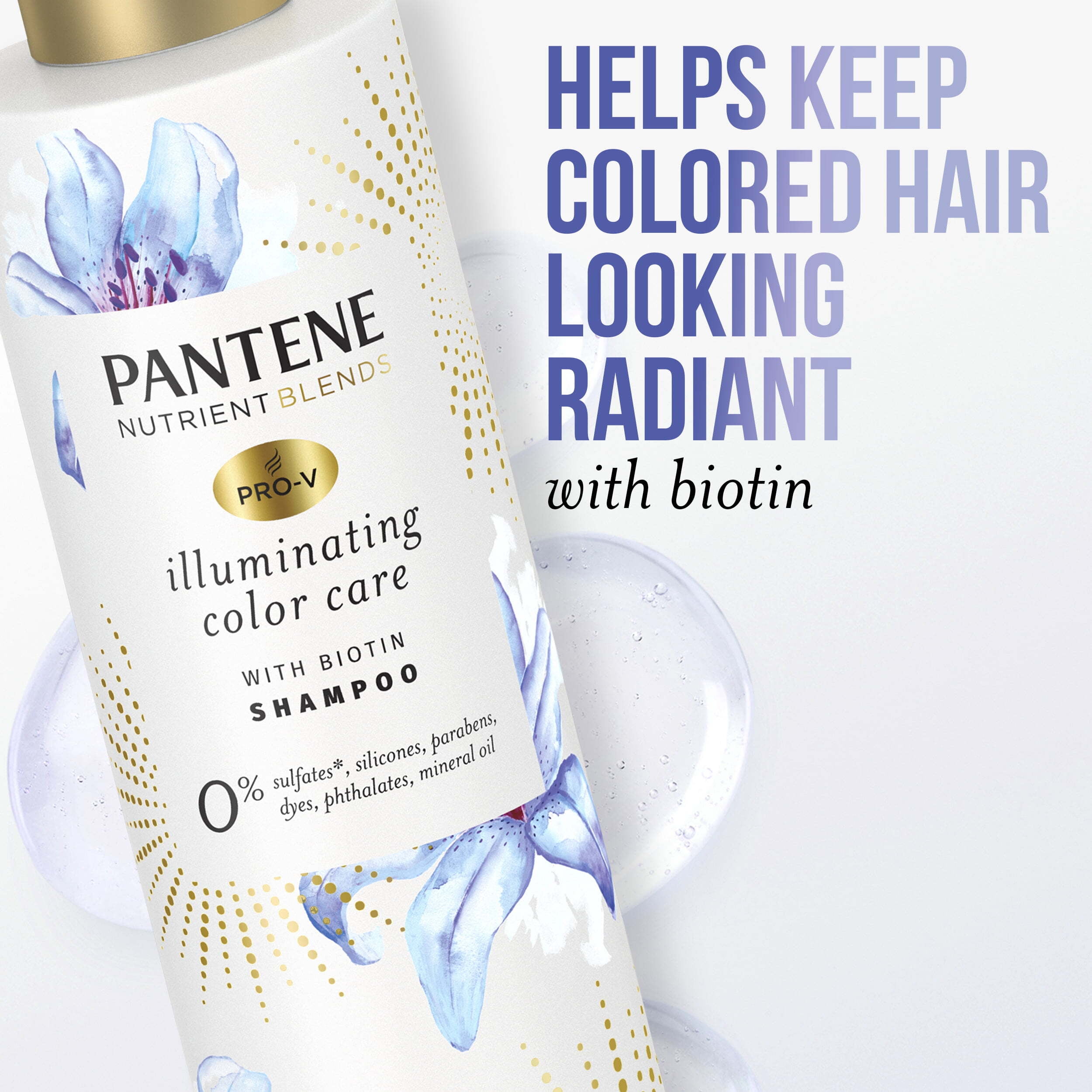 Pantene Illuminating Shampoo Sulfate Free with Biotin, Color Safe Hair, 9.6 oz