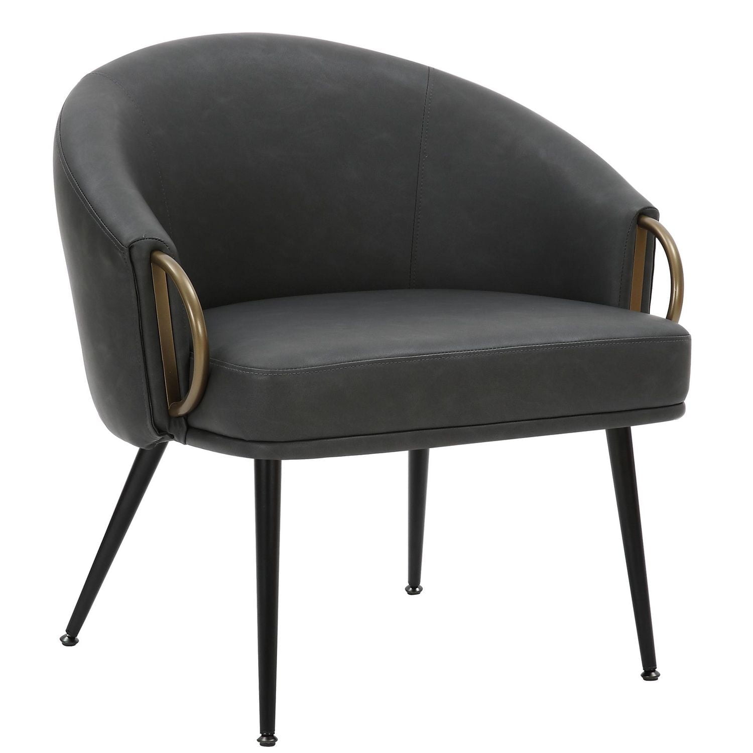 Fauteuil Milieu du Siècle Moderne en Similicuir et Métal - Charbon d'Époque et Noir et Or Vieilli