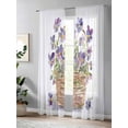 thumbnail image 4 of Sheer Curtains 96 Inches Long 2 Panels Set for Living Room, Watercolor Purple Floral Semi Sheer Curtains for Windows, Spring Flower Basket Botanical Voile Window Treatments Rod Pocket Curtain, 4 of 7