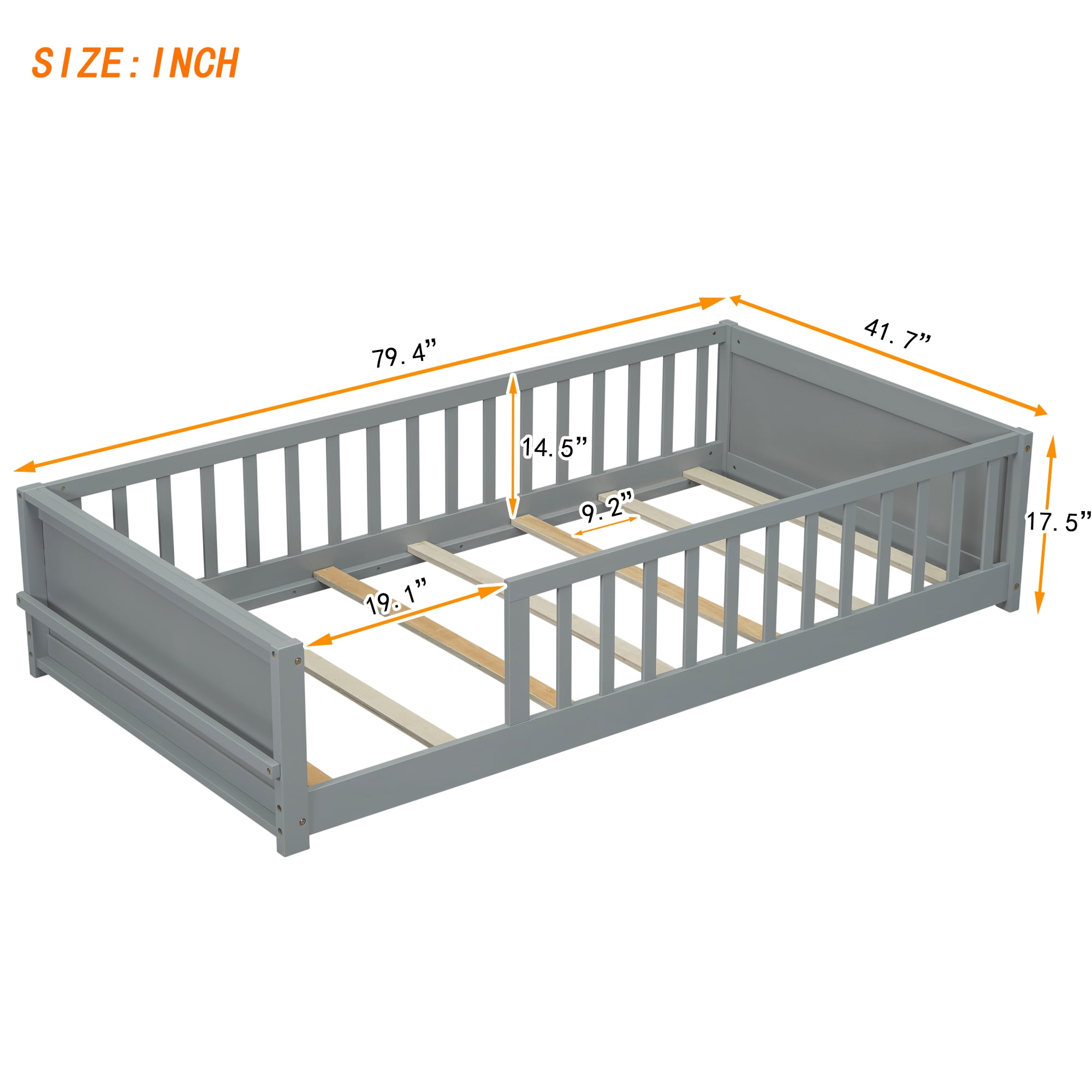 Alvantor Twin Montessori Floor Bed with Guardrail and Platform