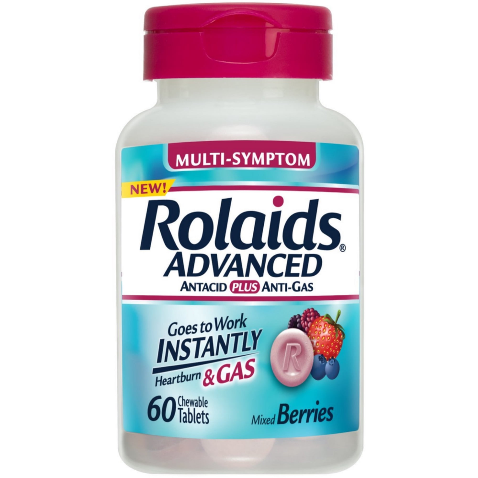 Rolaids Advanced Antacid Plus Anti Gas Chewable Tablets, Mixed Berries 60 ea (Pack of 4)