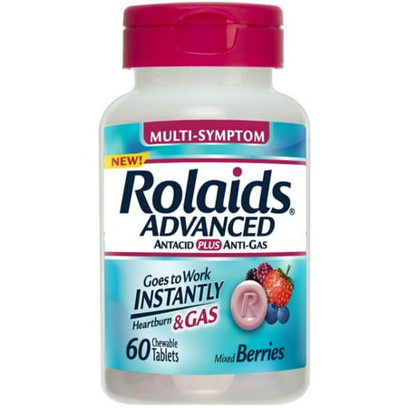 4 Pack - Rolaids Advanced Antacid Plus Anti Gas Chewable Tablets, Mixed Berries 60