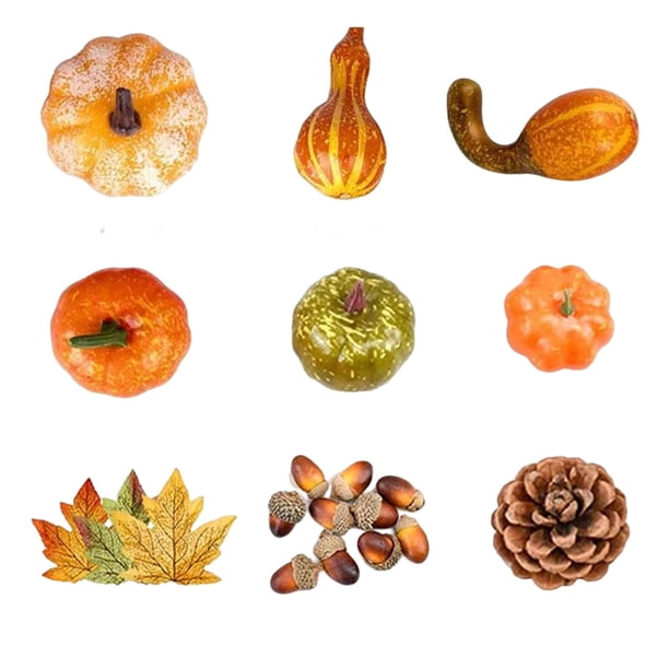 Wosthever 50/70 Uds calabazas de simulación Mini hoja de arce Artificial decoración de Halloween vegetales simulados para accesorios de Acción Kits de decoración para fiestas 70 piezas