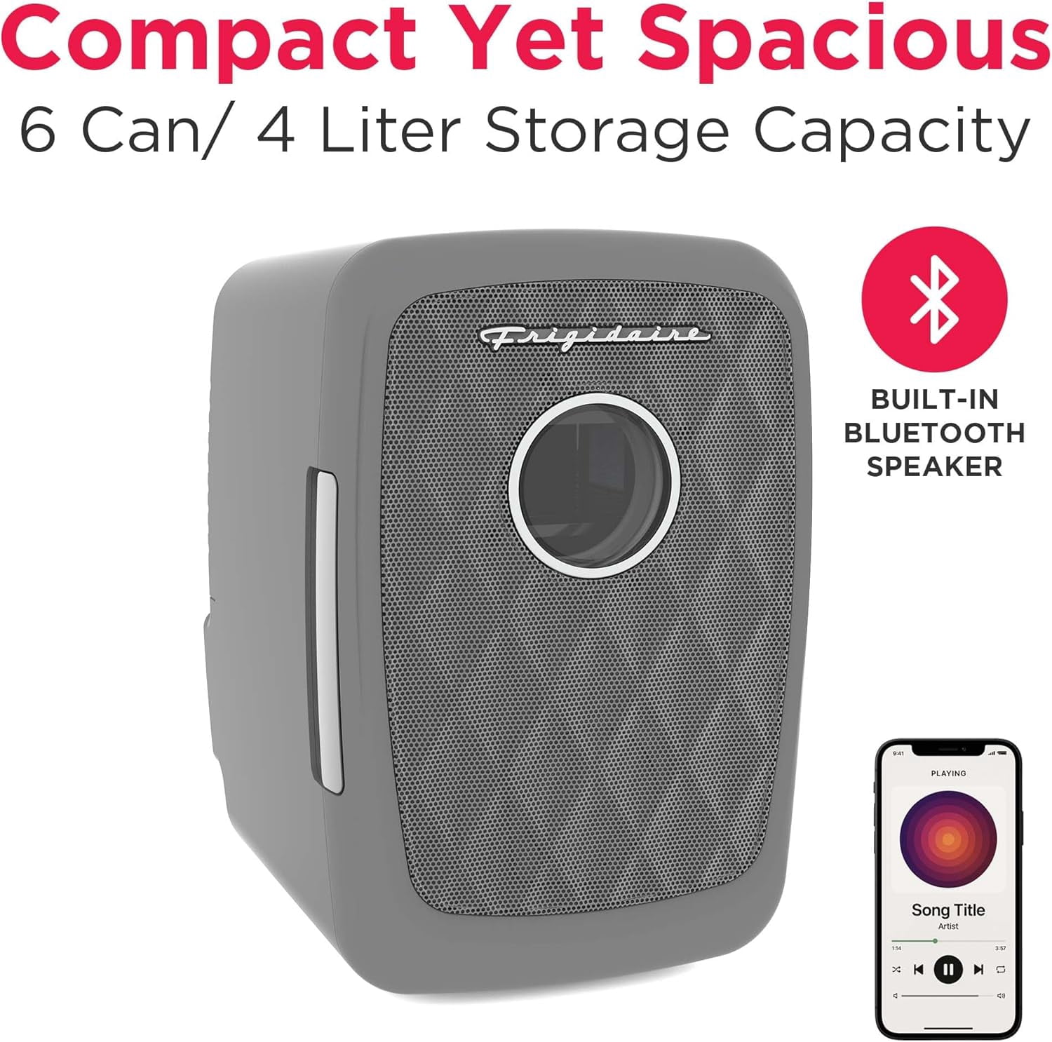 Retro  Fridge Cooler with  Speaker, 4L Portable Beverage Chiller for Car or Desk -
