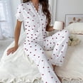 thumbnail image 4 of QQAMB Women Lounge Set Two Piece Pajamas Casual Print Short Sleeve Nightwear Sets Loose Lace V-Neck Sleepwear Set Wine S, 4 of 8