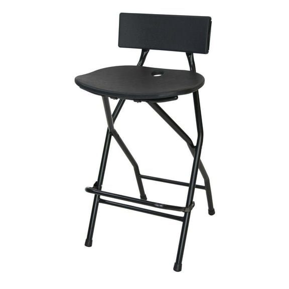 Folding Bar Stool with Backrest - Black