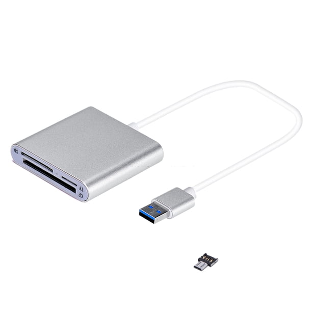 Lector de s 3 en 1 USB3.0, unidad flash USB / Micro USB TF / lector de cámara de Plata Baoblaze Lector de tarjetas de memoria
