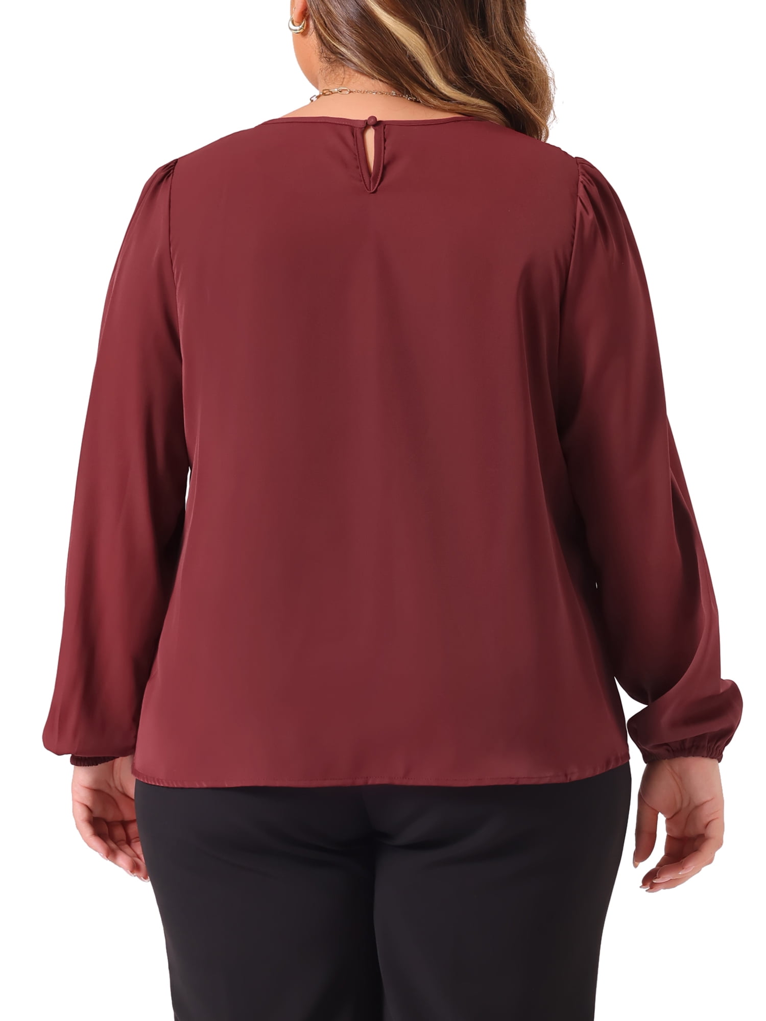 DARING DIVA Women's Plus Crew Neck Pleated Blouse 3X Burgundy
