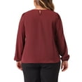 thumbnail image 4 of DARING DIVA Women's Plus Crew Neck Pleated Blouse 1X Burgundy, 4 of 6