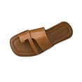 thumbnail image 1 of Slide Sandals for Women Flat Toe Ring Square Toe Soft Sole Non Slip Beach Summer Leather Sandals Brown, 1 of 3
