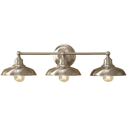 Better Homes & Gardens Farmhouse-Style 3-Head Vanity Light   Satin Nickel Finish  E26 Socketed