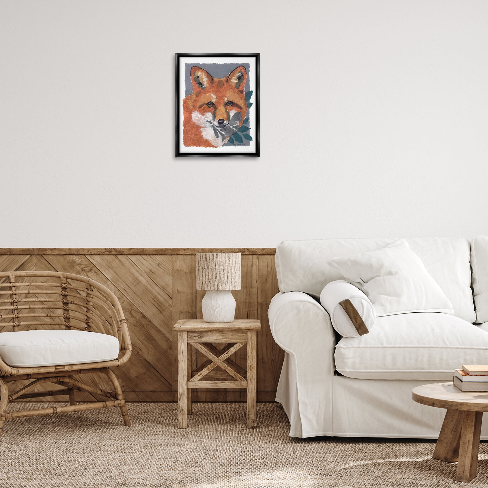Stupell Industries Fox with Opaque Leaves Animals & Insects Painting Black Floater Framed Canvas Art Print Wall Art, 17 x 21