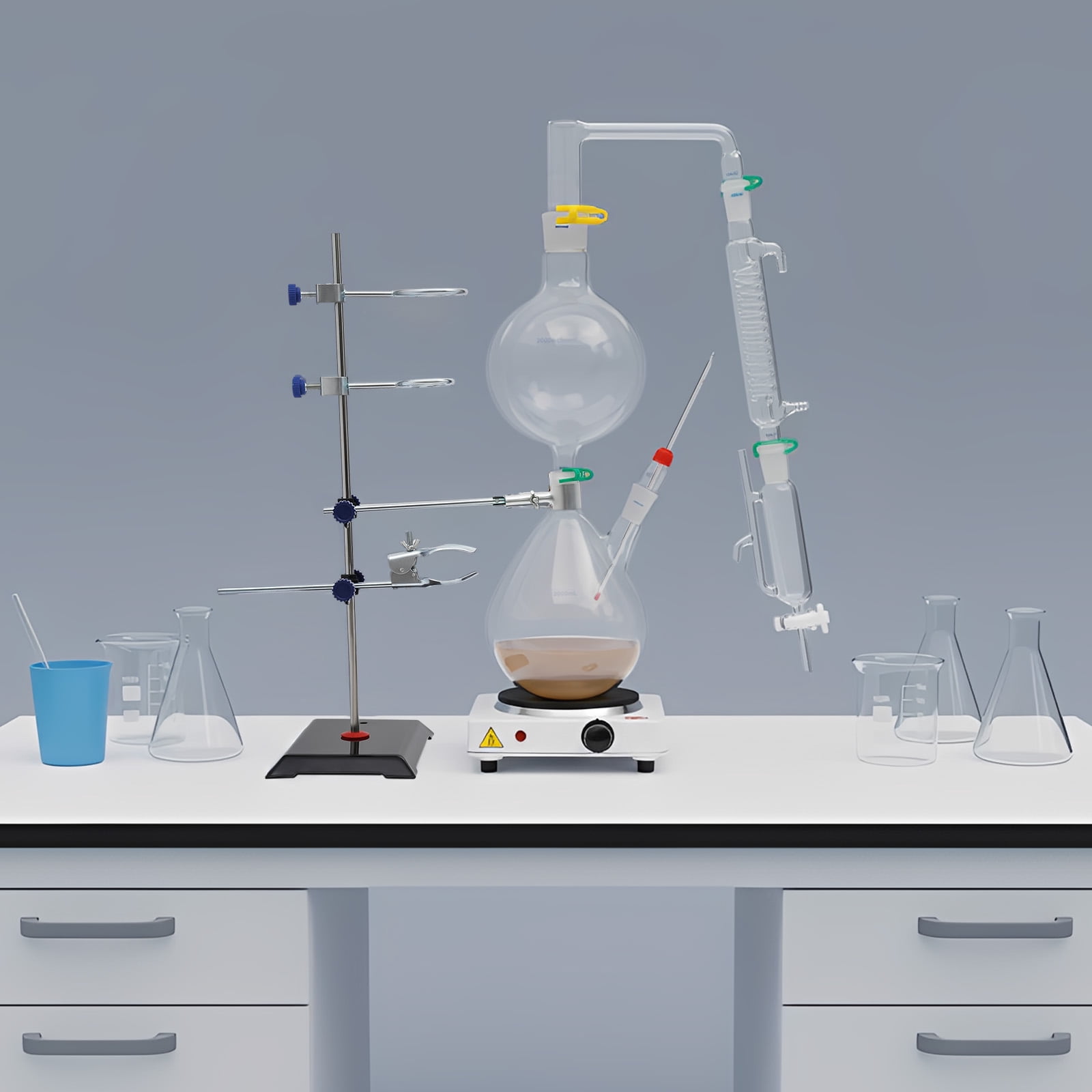 Essential Oil Distillation Equipment, Distillation Apparatus, Lab Distillation Kit with 1000W Heating Plate