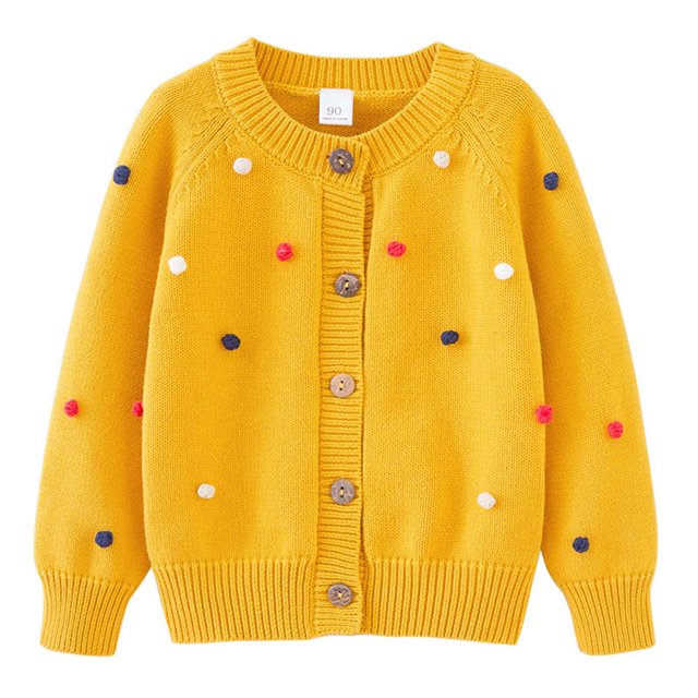 RXIRUCGD Cardigan en Coton à Col Rond Crocheté à la Main pour Garçons et Filles (Jaune, Taille : 3 Ans)