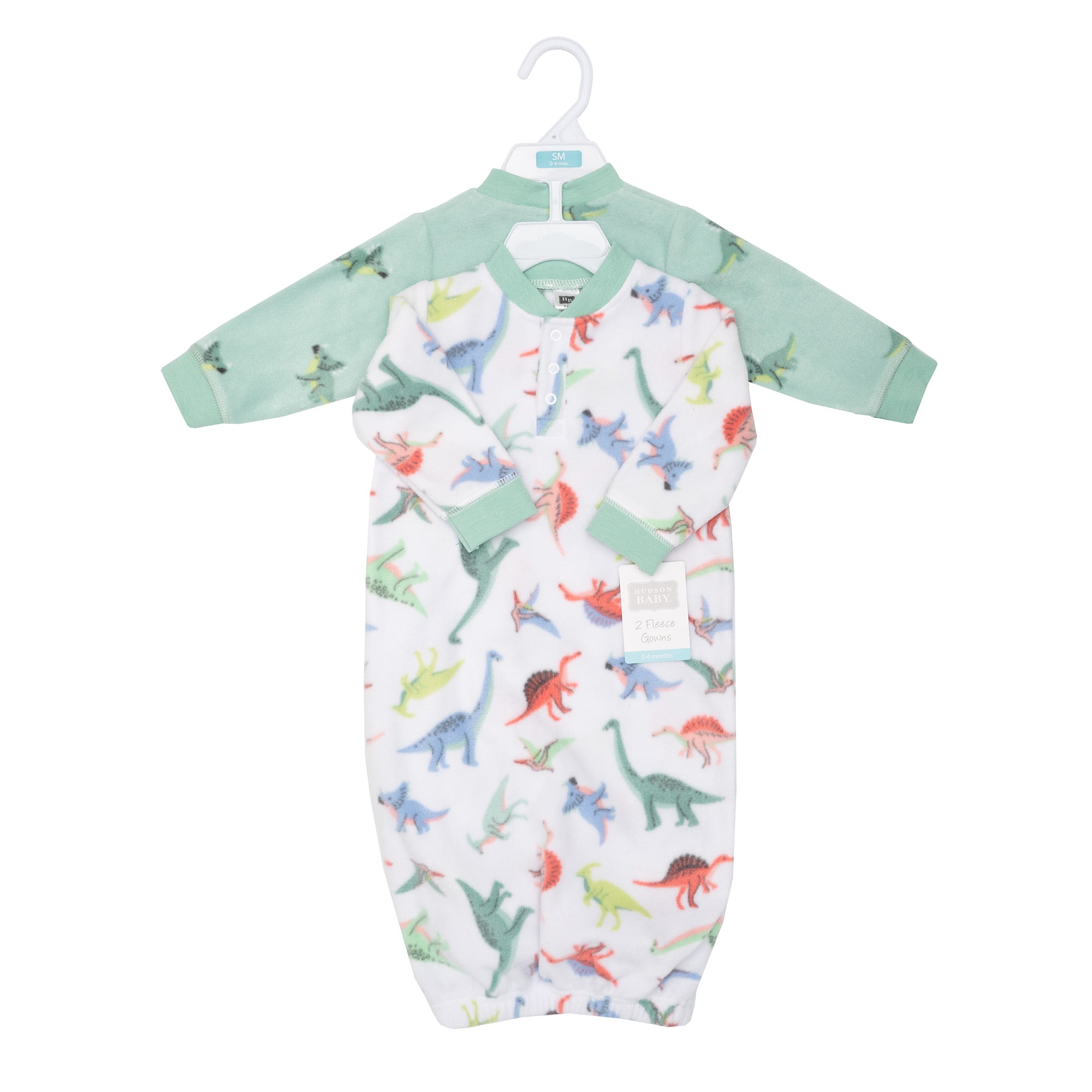 Hudson Baby Infant Boys Fleece Gowns, Cheerful Dino Friends, 0-6 Months