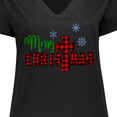 thumbnail image 4 of Inktastic Merry Christmas Buffalo Plaid Cross with Snowflakes Women's Plus Size V-Neck T-Shirt, 4 of 5
