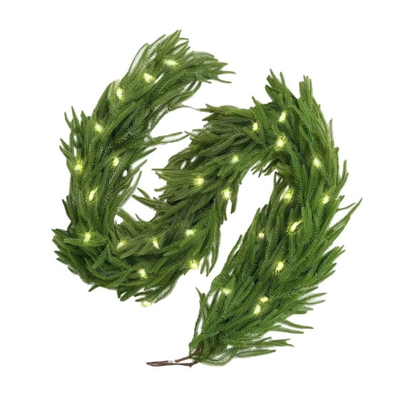 9FT Pre-lit Christmas Garland, Real Touch Lighted Norfolk Pine Garlands Battery Operated for Christmas Decorations with LED RGB/WW String Lights, 1 Pack