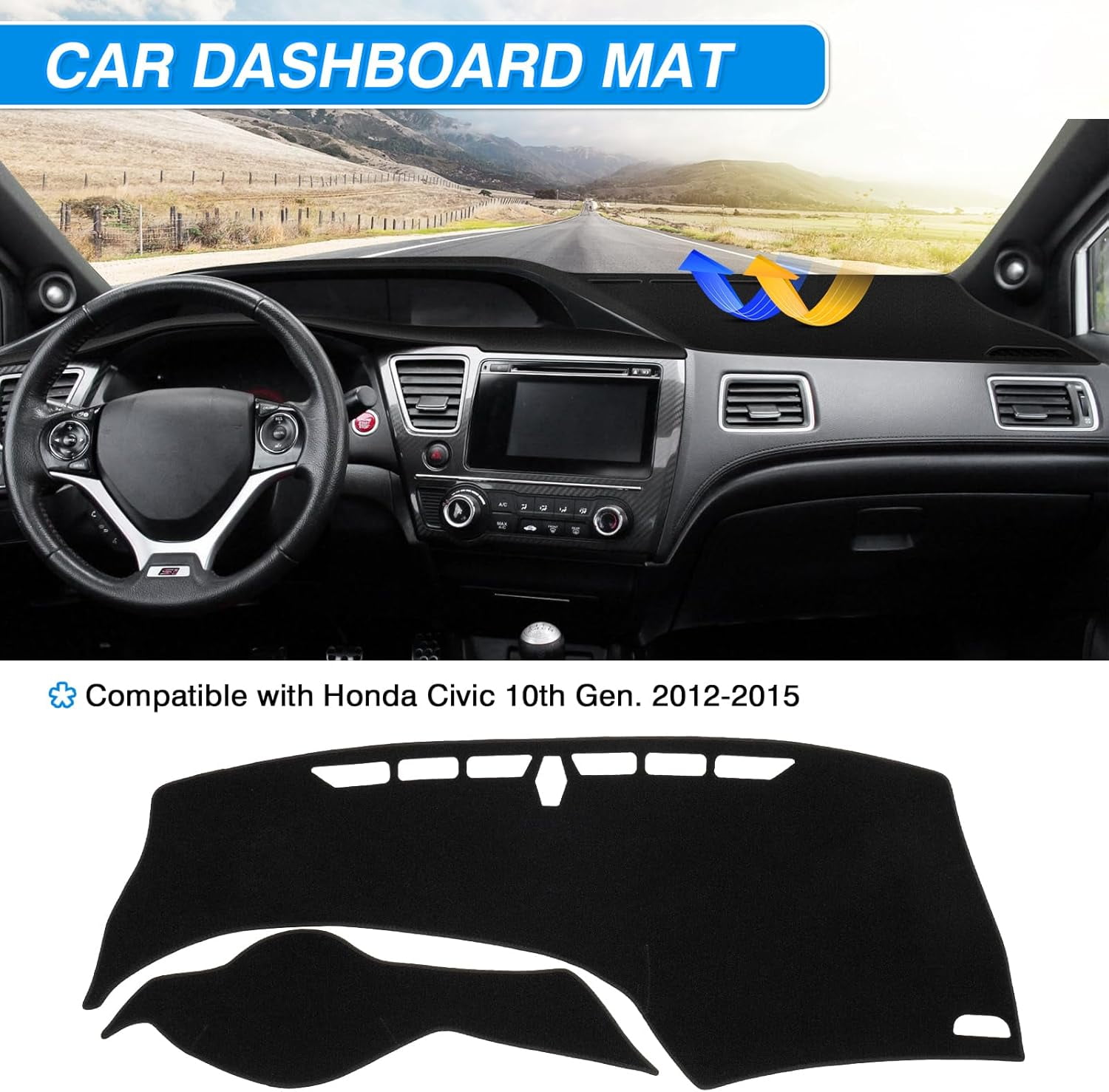 Canvcle Custom Fit for Dashboard Cover Honda Civic 2012-2015 Dash Board Cover Mat Non-Slip Pad Carpet Sunshield Protector