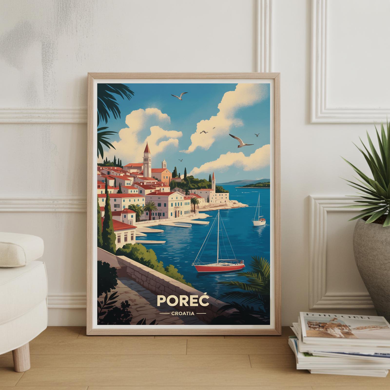 Porec Croatia Travel Poster, Vintage Coastal Wall Art, Istria Poster , Poster Print Only