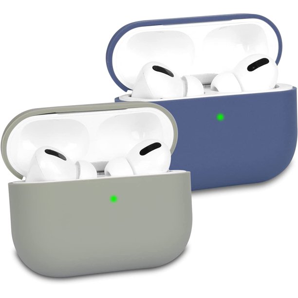 Funda Protectora Compatible con AirPods Pro, Funda Protectora de Silicona Antigolpes, Ultrafina, Suave, Antideslizante Funda Protectora para AirPods Pro, Paquete de 2, Gris/Azul Oscuro