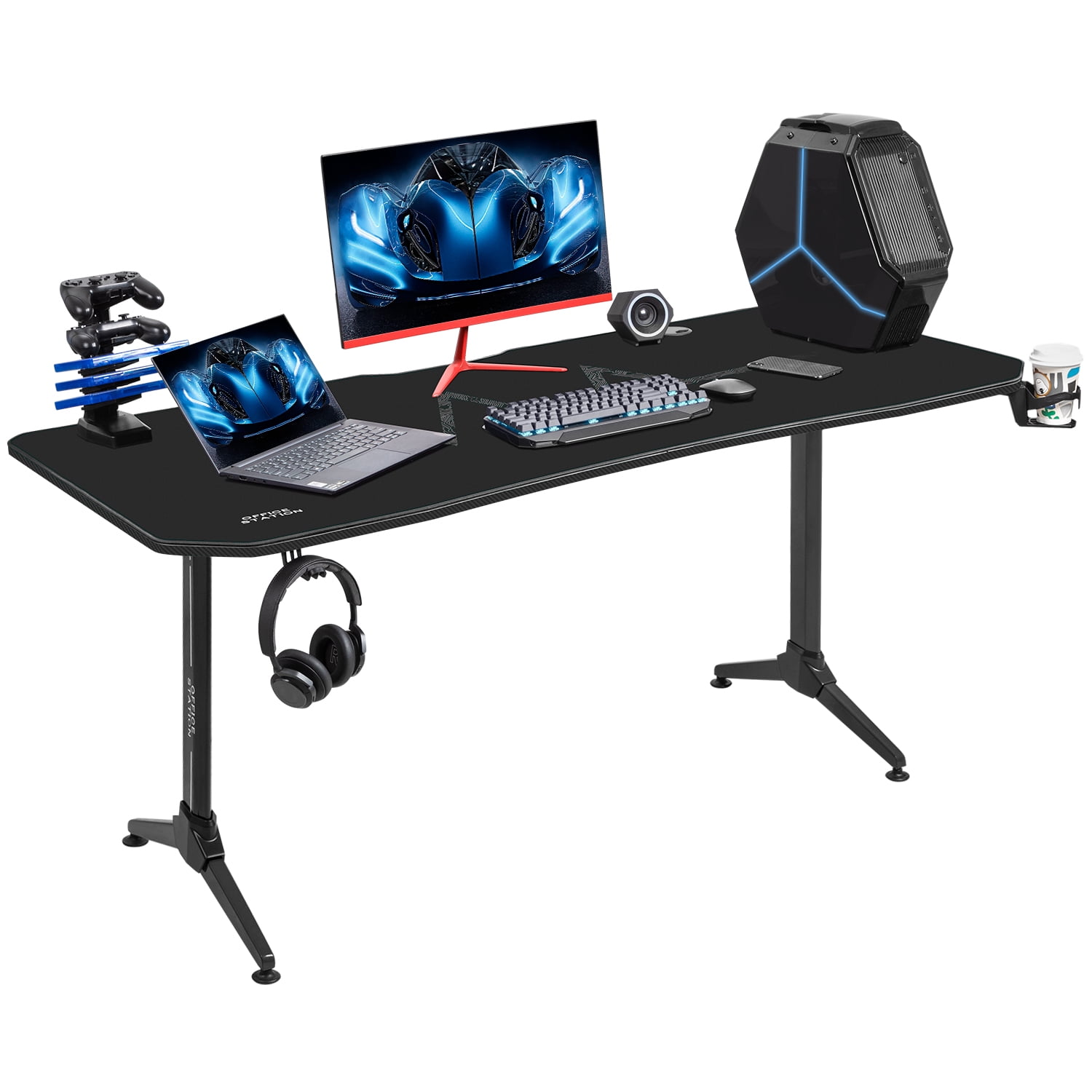 Walnew 63 Inches Gaming Desk Yshaped Metal Frame Gaming Desk with Cup