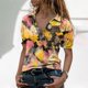 thumbnail image 1 of Puntoco Mujer Retro Impresión Manga Corta Cremallera V-Cuello Urban Casual Pullover tops Puntoco Puntoco-2993, 1 of 3