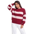 thumbnail image 2 of Asklazy Women’s Relaxed Fit Soft Knit Fabric Sweater Long Sleeve Pullover Crew Neck Casual Winter Top,US Size,Red Strip,S, 2 of 9