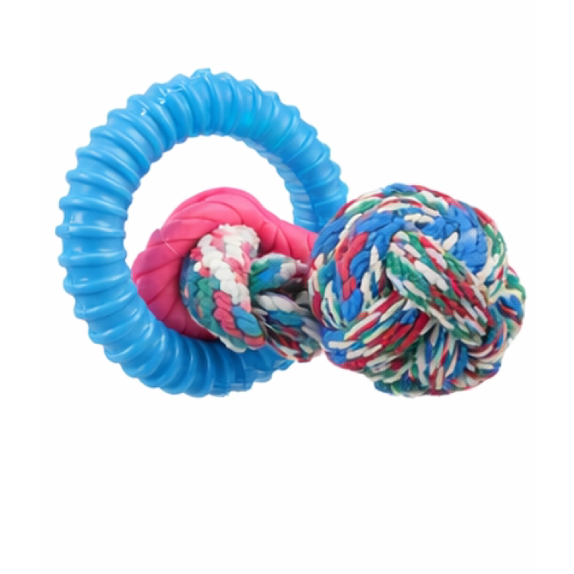Durable 3-Piece Chew Toy Set with Blue Ring & Pink Ring & Cotton Rope Tugs Blue Pink Multi-color Ring & Rope 3 inch