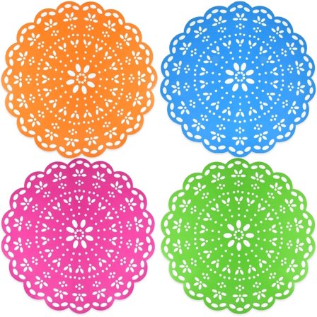 60 Pcs Fiesta Paper Place Mats 13.5" Mexican Cinco De Mayo Disposable Placemat Round Paper Doilies Cutouts for Mexicana Party Supplies Tableware Decor