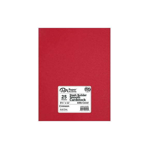 PA Paper Accents Stash Builder Cardstock 8.5" x 11" Crimson, 65lb colored cardstock paper for card making, scrapbooking, printing, quilling and crafts, 25 piece pack