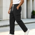 thumbnail image 5 of Mens Fleece Cargo Solid Color Sweatpants Heavyweight Elastic Waist Pants With Pockets Baggy Drawstring Jogger Pants Black M, 5 of 9