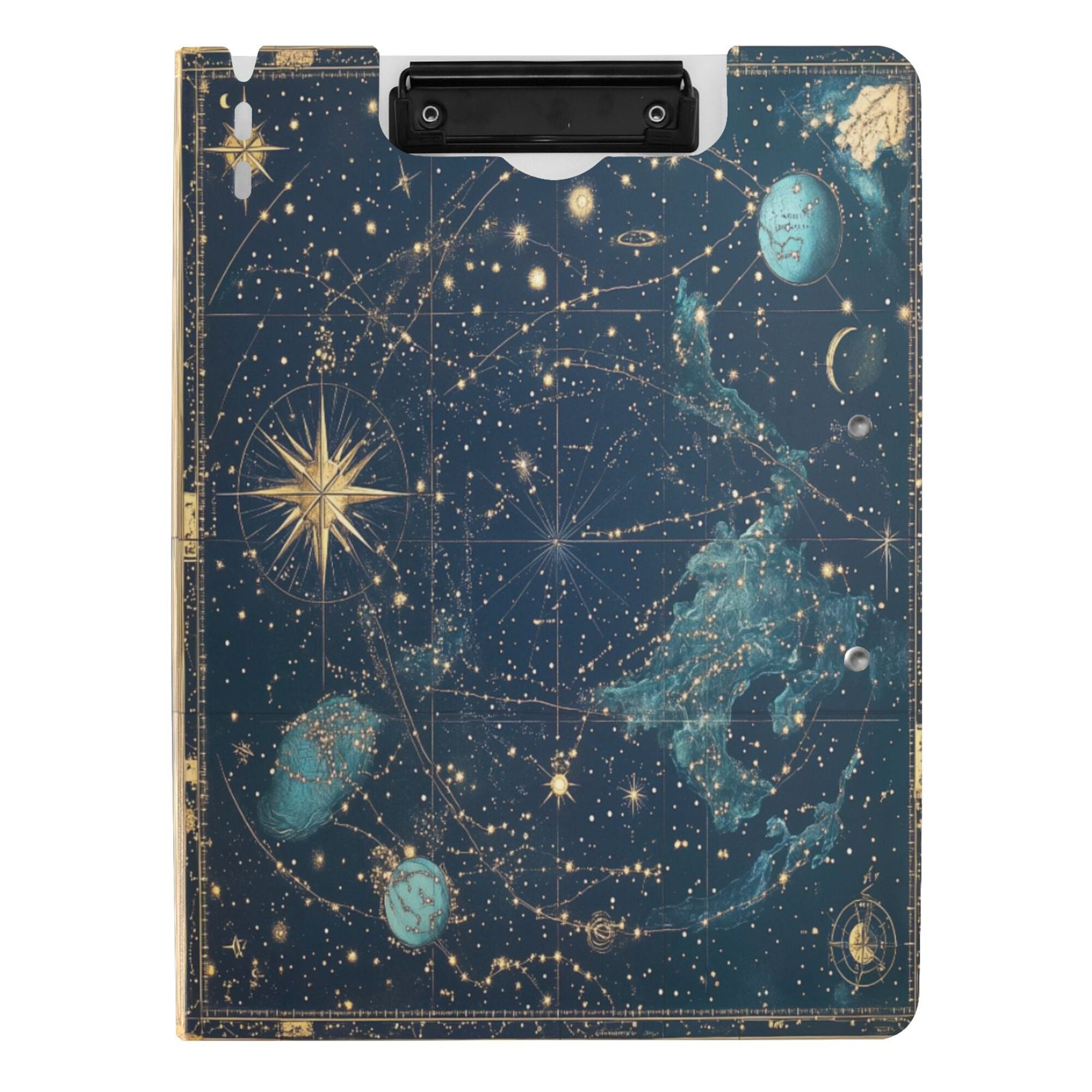 FORMRS A4 Clipboard Folder with Pen Holder Horizontal Foldable School Office Binder, Dark Star Map