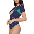 thumbnail image 2 of Daiia Cartoon Dinosaur print Women's Crew Neck Short Sleeve Bodysuit Fashion Tops Fit Casual Basic Extender Bodysuit-Medium, 2 of 9