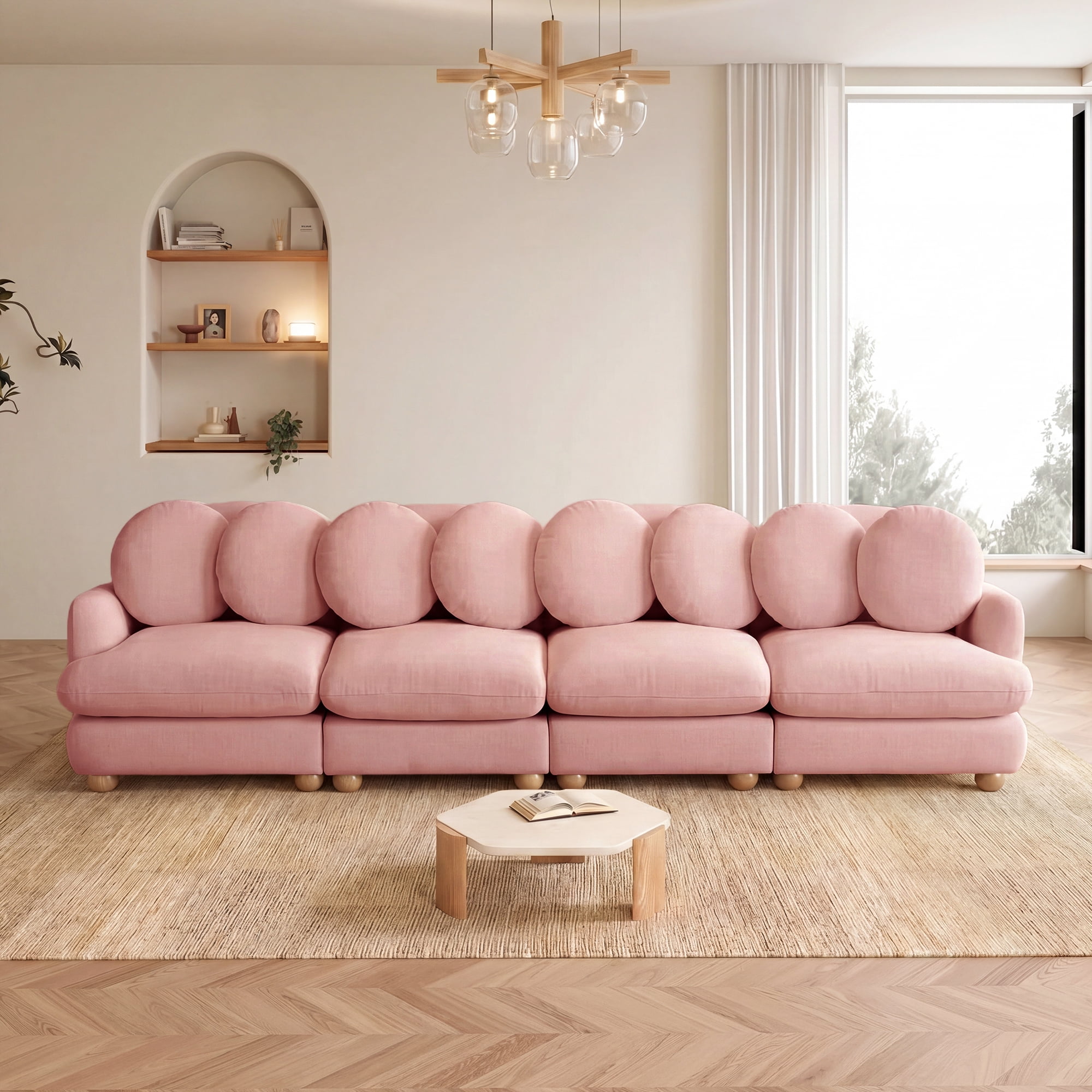 123" Large Chenille Modular Sectional Sofa 4 Seater Deep Seat Couch with 8 Throw Pillows