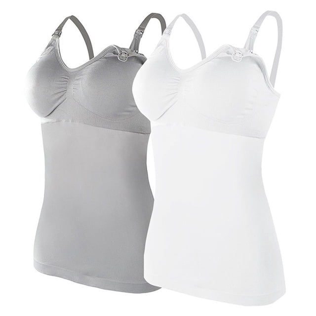 Womens Nursed Tank Tops Built In Bra Top For Breastfeeding Maternity Camisole Brasieres 2PC With 4PC Pads
