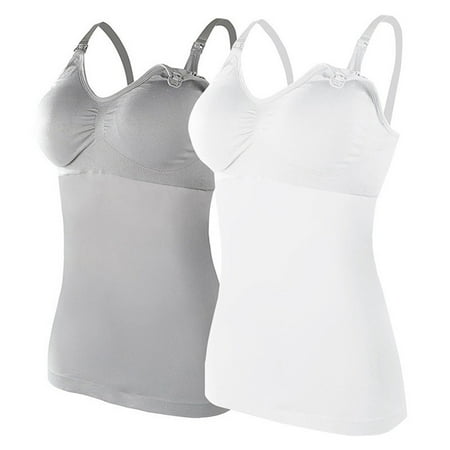 

Zlekejiko Womens Nursed Tank Tops Built In Bra Top For Breastfeeding Maternity Camisole Brasieres 2PC With 4PC Pads