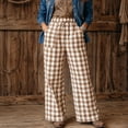 thumbnail image 4 of Dresfit Gingham Pants for Women Baggy Wide Leg Sweatpants Drawstring Plaid Sweat Pants Lightweight Relaxed Fit Wide Leg Athletic Palazzo Pants with Pockets L, 4 of 5