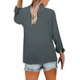 thumbnail image 5 of Holzkary Womens Button Down Shirts Long Sleeve Cotton Linen Gauze Tops Casual Collared Blouses Loose Fit Loose Shirt Top Stand Solid Color Sleeve Collar Shirt Shirt Dark Grey Xxl, 5 of 9