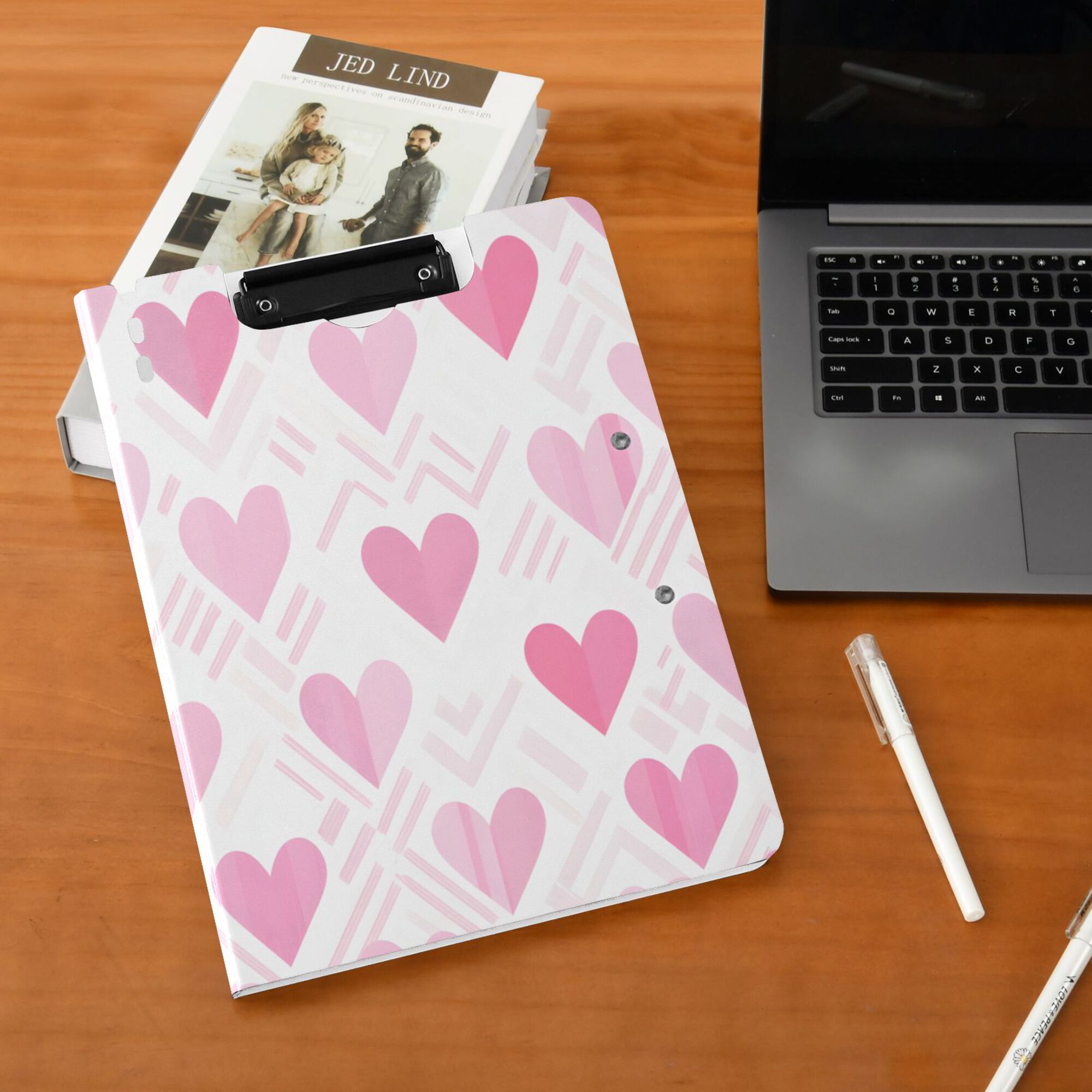 FORMRS A4 Clipboard Folder with Pen Holder Horizontal Foldable School Office Binder, Geometric Love