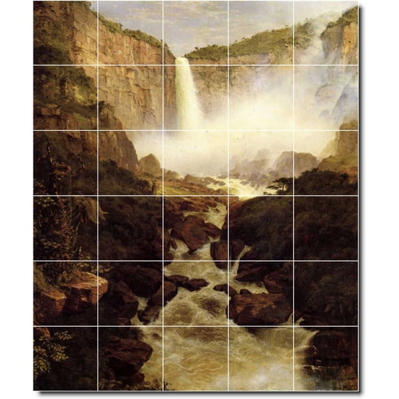 Ceramic Tile Mural-Frederic Church Waterfalls Shower Tile Mural 29. 40" w x 48" h using (30) 8 x 8 ceramic tiles