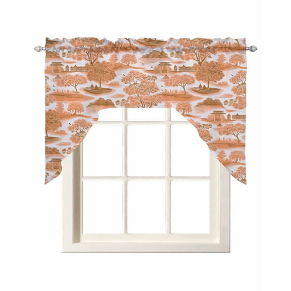 Orange Garden Kitchen Curtains Swag Valance for Windows/Bathroom/Cafe, Modern Art Building Trees Boat Landscape Rod Pocket Drape Panel Swag Curtain Valance for Bedroom/Living Room 55''x36''
