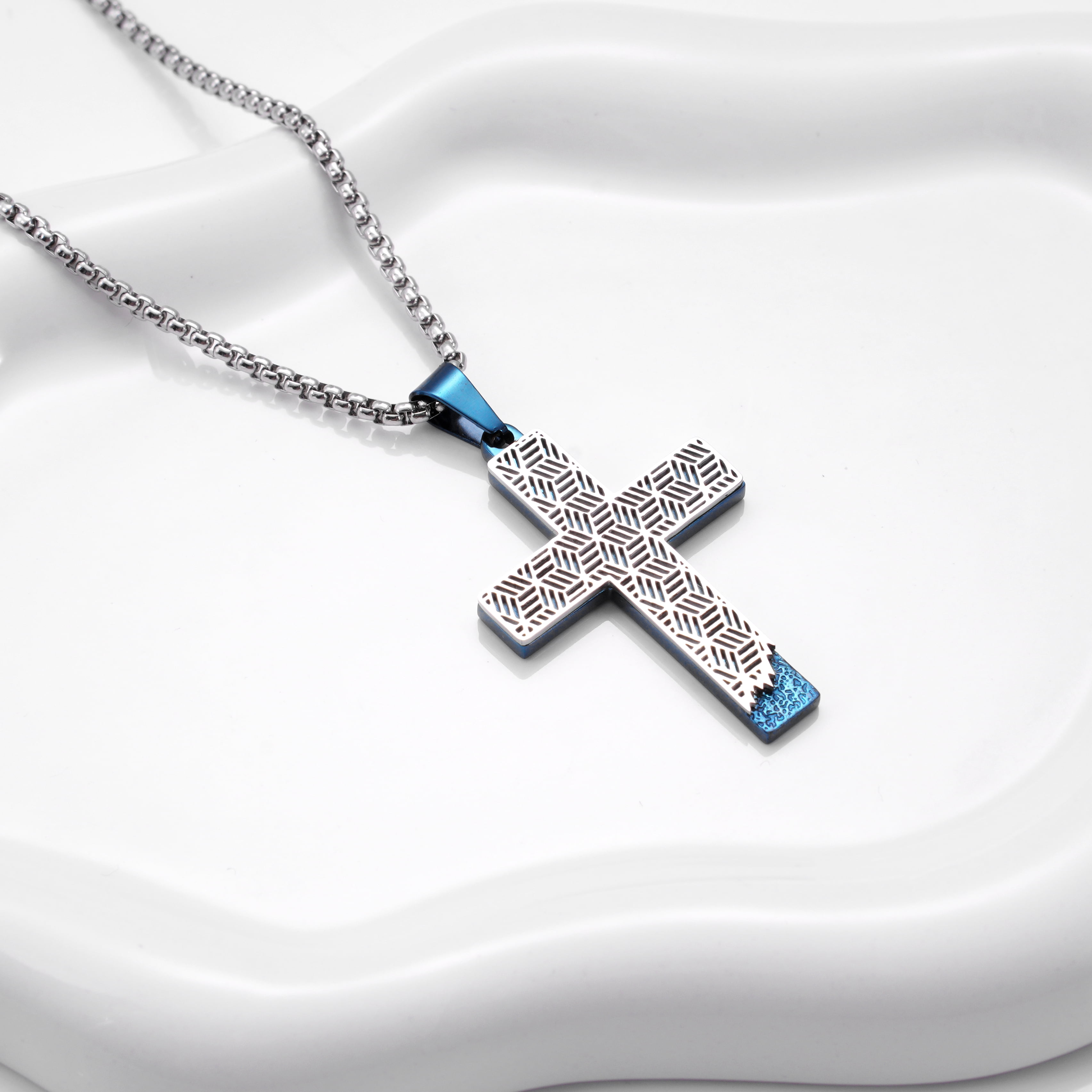 Iron Saints Men Bold Drip Cross Pendant Necklace, Stainless Steel, Men Fashion Steel Pendant