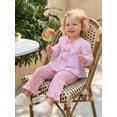 thumbnail image 4 of RUINIXCW Toddler Girls Fall Outfits Front Bow Striped Long Sleeve Shirt and Elastic Flare Pants Set 2 Piece Clothes, 4 of 8