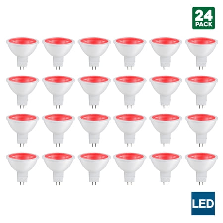 24 Pack Sunlite MR16 Red LED Bulb 12 Volt 3 Watt 90 Lumens GU5.3 Base 30 000 Hour Long Life 25W Equivalent Energy Saving Cool Touch