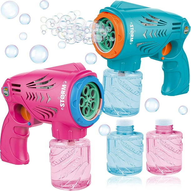 HTOOQ 2 Bubble Gun for Kids Toddlers Automatic 1500 Bubbles per Minute HTOOQ Bubble Machine Gun with 2 Bottles Bubble Refill Solution Blower