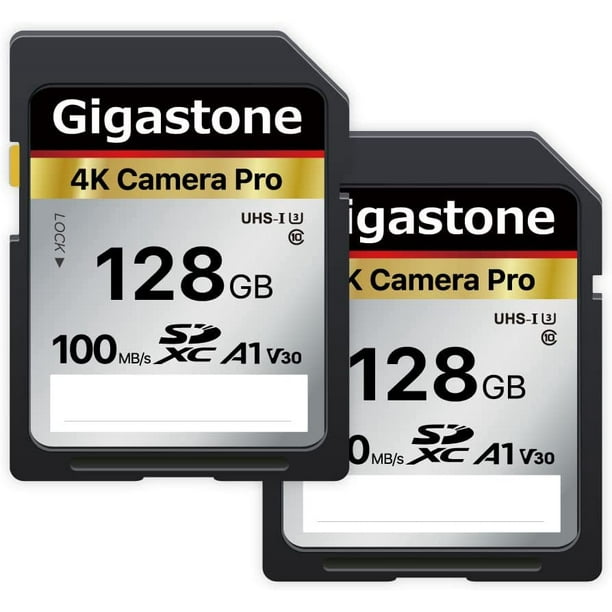 Gigastone Lot de 2 cartes SD 128 Go V30 SDXC Carte mémoire haute vitesse 4K  Ultra HD UHD compatible avec Canon Nikon Sony 